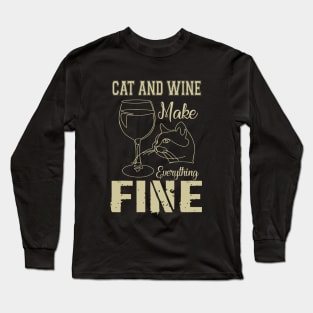 Cats And Wine Funny design, funny cat shirt, wine and cat lover shirt Long Sleeve T-Shirt